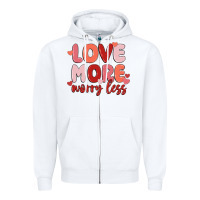 White love more worry less Zipper Hoodie - MaliasSmallBusiness