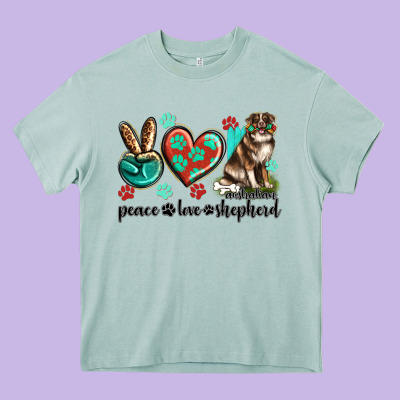 Peace Love Australian Shepherd Heavy Core Tee Designed By Texasbilliewilder