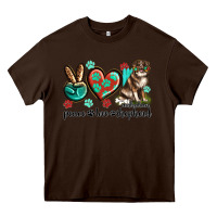 Chocolate Brown peace love australian shepherd Heavy Core Tee - texasbilliewilder