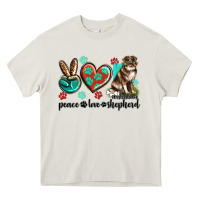 Cream peace love australian shepherd Heavy Core Tee - texasbilliewilder