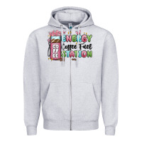 Heather Grey energy coffee fuel station Zipper Hoodie - MaliasSmallBusiness