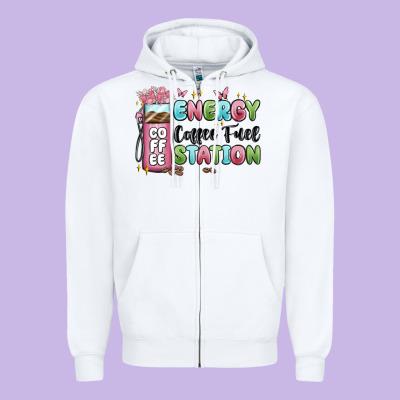 Energy Coffee Fuel Station Zipper Hoodie Designed By Maliassmallbusiness