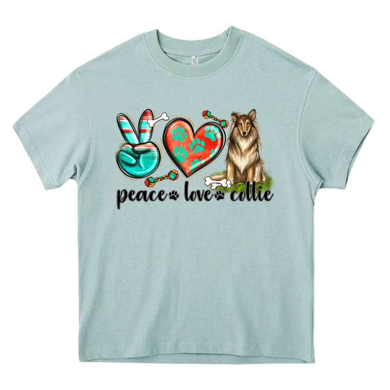 Peace Love Collie Heavy Core Tee by texasbilliewilder | Teevron