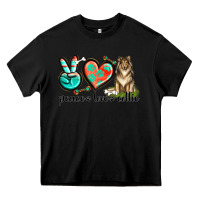 Black peace love collie Heavy Core Tee - texasbilliewilder