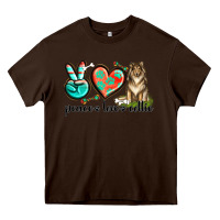 Chocolate Brown peace love collie Heavy Core Tee - texasbilliewilder