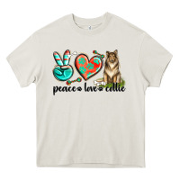 Cream peace love collie Heavy Core Tee - texasbilliewilder