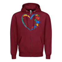 Burgundy autism heart Zipper Hoodie - MaliasSmallBusiness
