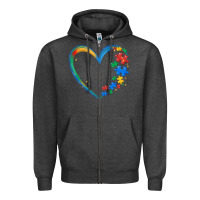 Charcoal Heather autism heart Zipper Hoodie - MaliasSmallBusiness