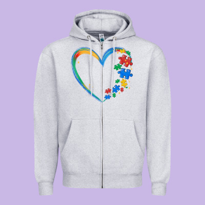 Autism Heart Zipper Hoodie Designed By Maliassmallbusiness