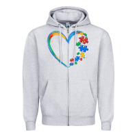 Heather Grey autism heart Zipper Hoodie - MaliasSmallBusiness
