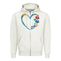 Oatmeal Heather autism heart Zipper Hoodie - MaliasSmallBusiness