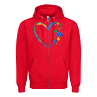Red autism heart Zipper Hoodie - MaliasSmallBusiness