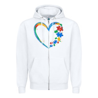 White autism heart Zipper Hoodie - MaliasSmallBusiness