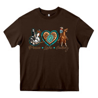 Chocolate Brown peace love cowboy Heavy Core Tee - texasbilliewilder