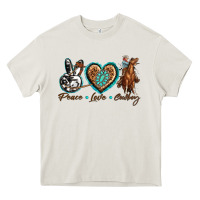 Cream peace love cowboy Heavy Core Tee - texasbilliewilder