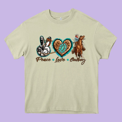 Peace Love Cowboy Heavy Core Tee Designed By Texasbilliewilder