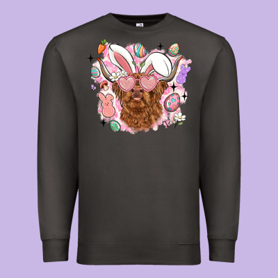 Highland Heifer Easter Premium Sweatshirt Designed By Lillyallendesigns