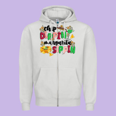 Chip Dippin' Margarita Sippin Zipper Hoodie Designed By Maliassmallbusiness