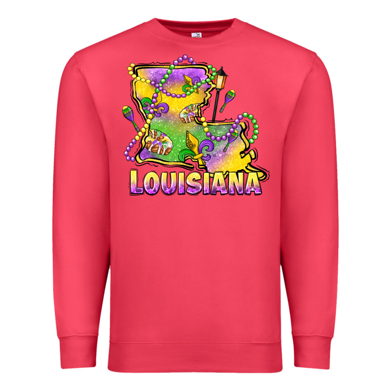 Louisiana Mardi Gras State Map Premium Sweatshirt by LillyAllenDesigns | Teevron