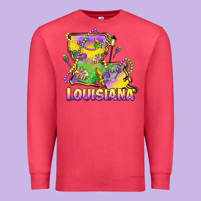 Louisiana Mardi Gras State Map Premium Sweatshirt Designed By Lillyallendesigns