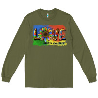 Army Green sunflower love autism awareness Long Sleeve Tee - BarkalooDesign