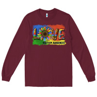 Burgundy sunflower love autism awareness Long Sleeve Tee - BarkalooDesign