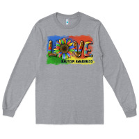 Heather Grey sunflower love autism awareness Long Sleeve Tee - BarkalooDesign