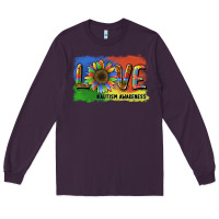 Plum sunflower love autism awareness Long Sleeve Tee - BarkalooDesign