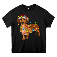 Black Dachshund Christmas Lights Heavy Core Tee - RanaPortraitStore