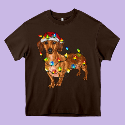 Heavy Core Tee Dachshund Christmas Lights