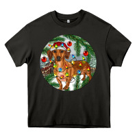 Asphalt Dachshund Christmas Tree Heavy Core Tee - RanaPortraitStore
