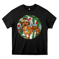 Black Dachshund Christmas Tree Heavy Core Tee - RanaPortraitStore