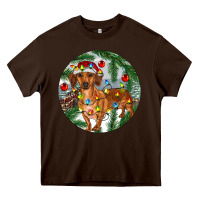Chocolate Brown Dachshund Christmas Tree Heavy Core Tee - RanaPortraitStore