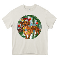 Cream Dachshund Christmas Tree Heavy Core Tee - RanaPortraitStore