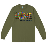 Army Green love sunflower autism awareness Long Sleeve Tee - BarkalooDesign