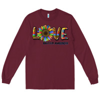 Burgundy love sunflower autism awareness Long Sleeve Tee - BarkalooDesign