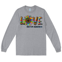 Heather Grey love sunflower autism awareness Long Sleeve Tee - BarkalooDesign