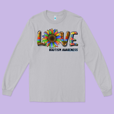 Love Sunflower Autism Awareness Long Sleeve Tee Designed By Barkaloodesign