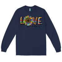 Navy love sunflower autism awareness Long Sleeve Tee - BarkalooDesign