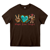 Chocolate Brown peace love cowgirl Heavy Core Tee - texasbilliewilder