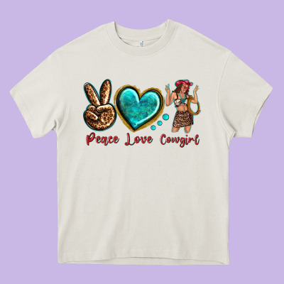 Peace Love Cowgirl Heavy Core Tee Designed By Texasbilliewilder