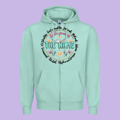By The Power Of The Name Zipper Hoodie Designed By Maliassmallbusiness
