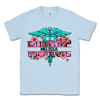 Dusty Blue floral nurse custom name Classic Tee - AdoDesignShop