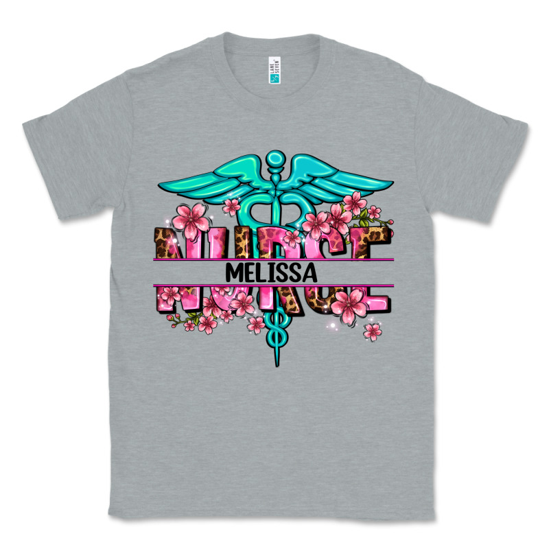 Floral Nurse Custom Name Classic Tee by AdoDesignShop | Teevron