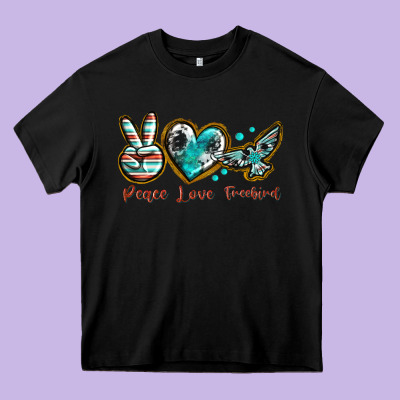 Peace Love Freebird Heavy Core Tee Designed By Texasbilliewilder