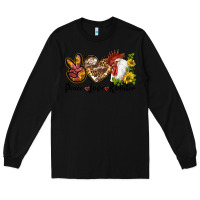 Black Peace Love Rooster With Sunflower Long Sleeve Tee - LillyAllenDesigns