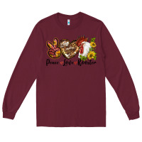 Burgundy Peace Love Rooster With Sunflower Long Sleeve Tee - LillyAllenDesigns