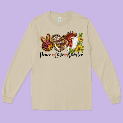 Peace Love Rooster With Sunflower Long Sleeve Tee Designed By Lillyallendesigns