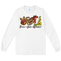 White Peace Love Rooster With Sunflower Long Sleeve Tee - LillyAllenDesigns