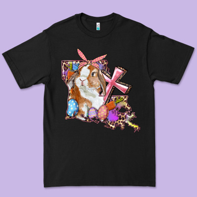 Premium Tee Louisiana Map Easter Bunny And Cross